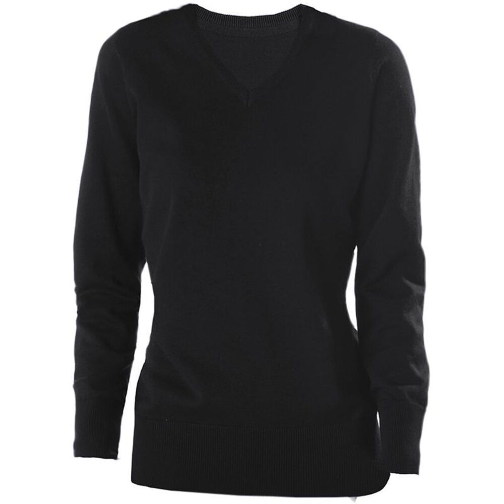 Kariban Womens/Ladies Cotton Acrylic V Neck Sweater / Black
